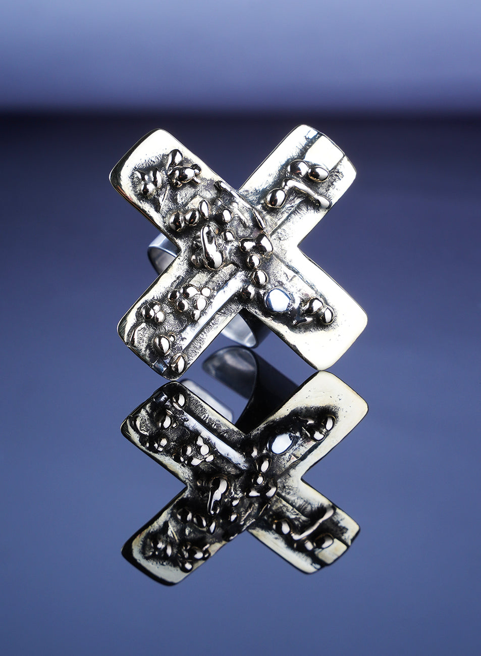 gold and silver adjustable ring raw design, one of a kind