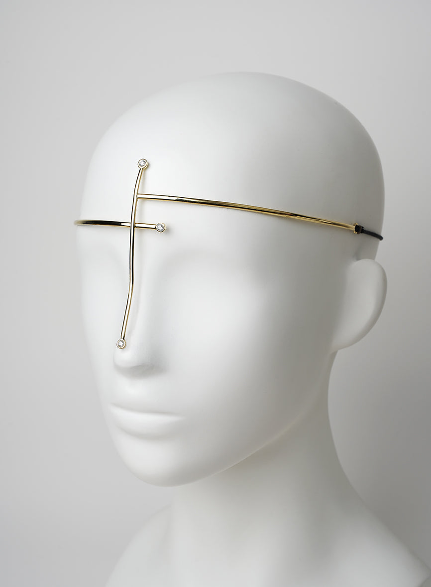 handmade golden face jewels with clear crystals, premium fashion and events