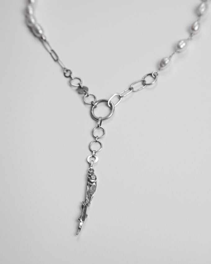 Silver necklace with natural pearls, handmade.