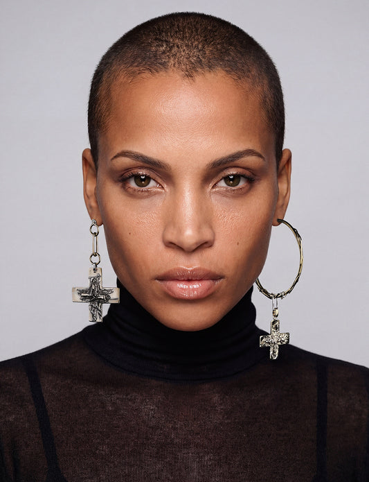 large asymmetrical gold earrings 