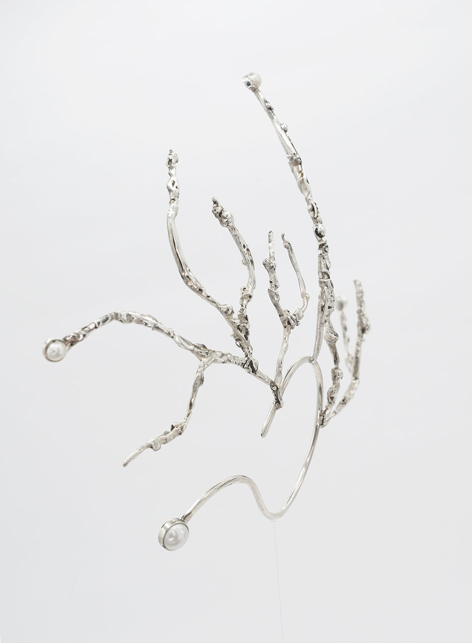 large silver ear cuff, very organic with pearls