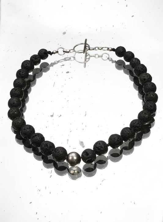 short necklace with silver and volcanic stones