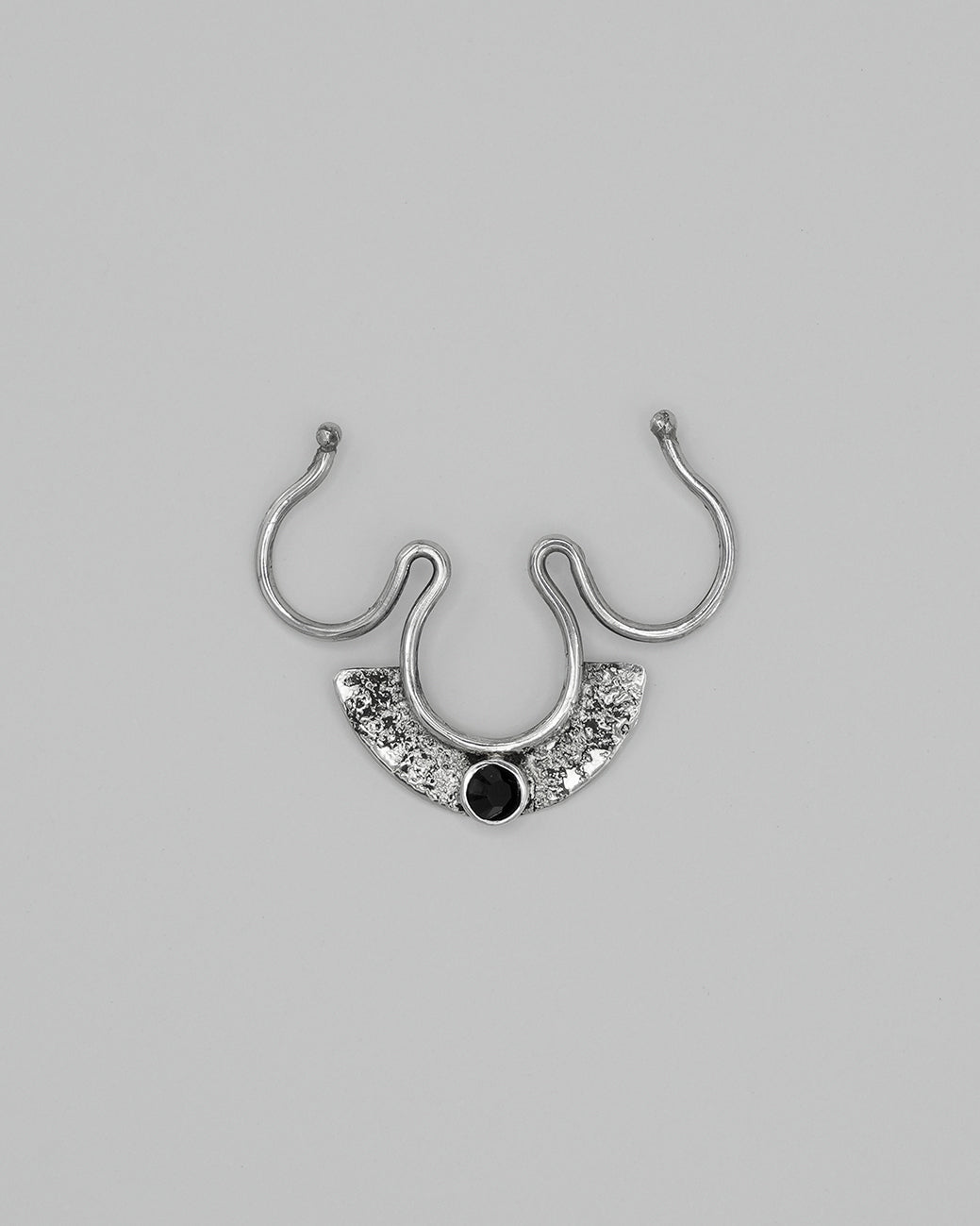 Handmade silver fake septum ring with black Swarovski crystal