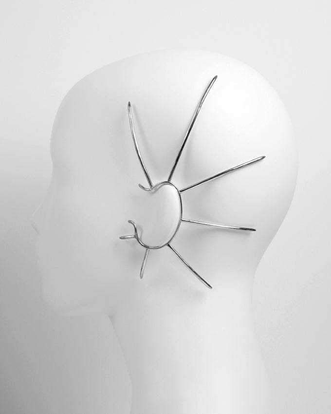 large ear cuff in silver with spikes, beautiful original jewelry for the ear and the head