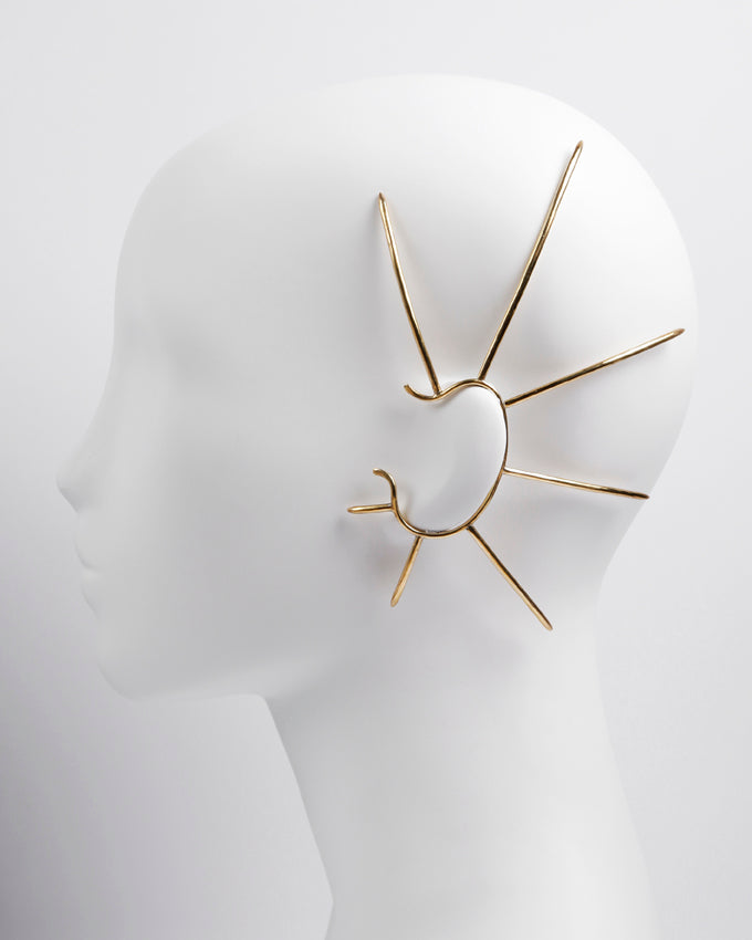 large ear cuff in gold color, with long spikes, beautiful handmade jewelry