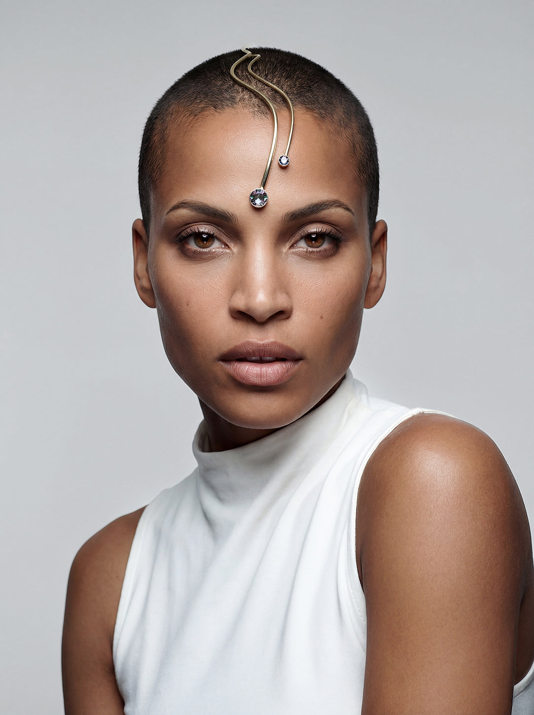 handcrafted gold face jewelry with Swarovski Rainbow crystals