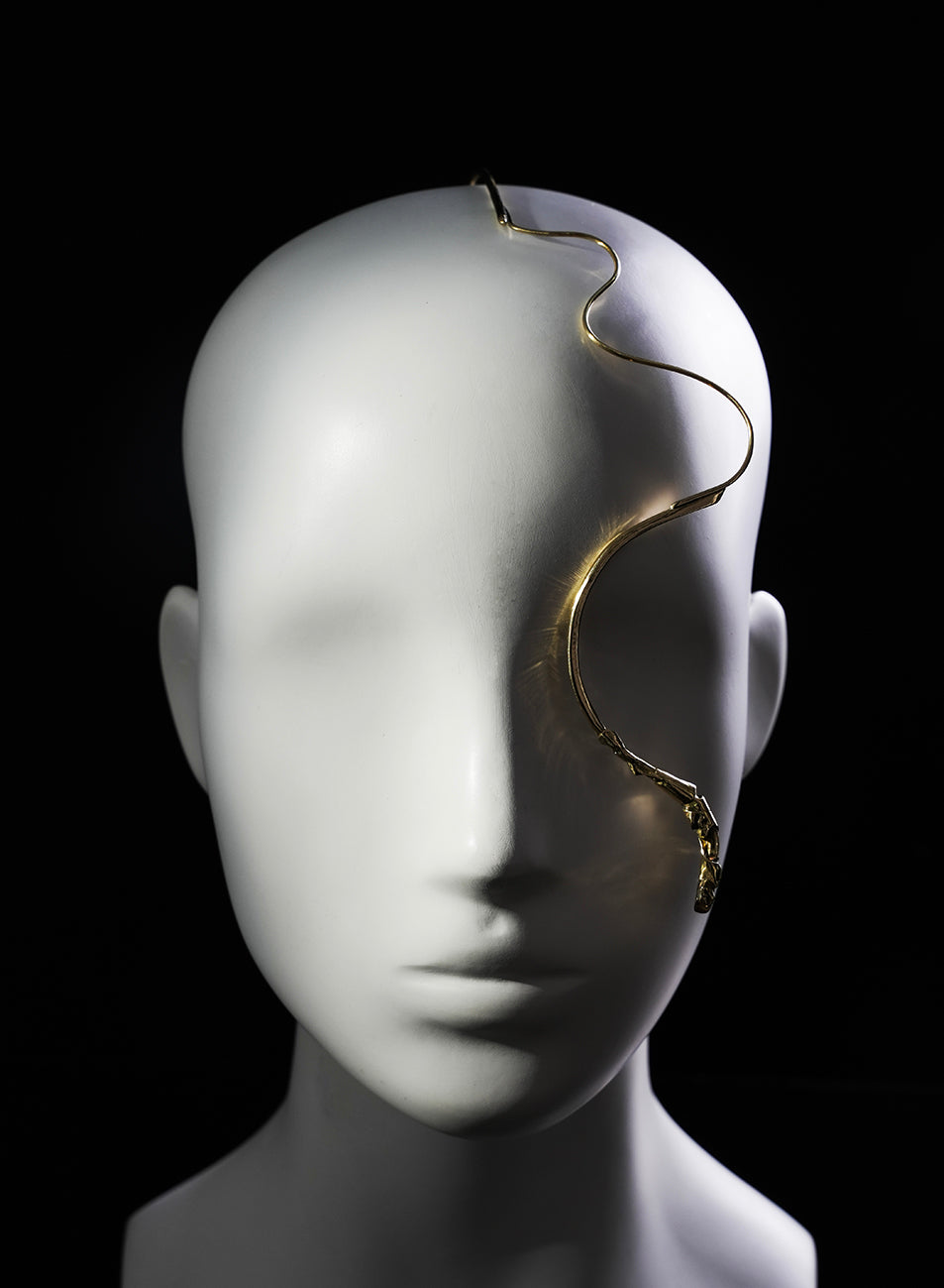 minimalist, one of a kind piece of face jewelry, handmade, gold color