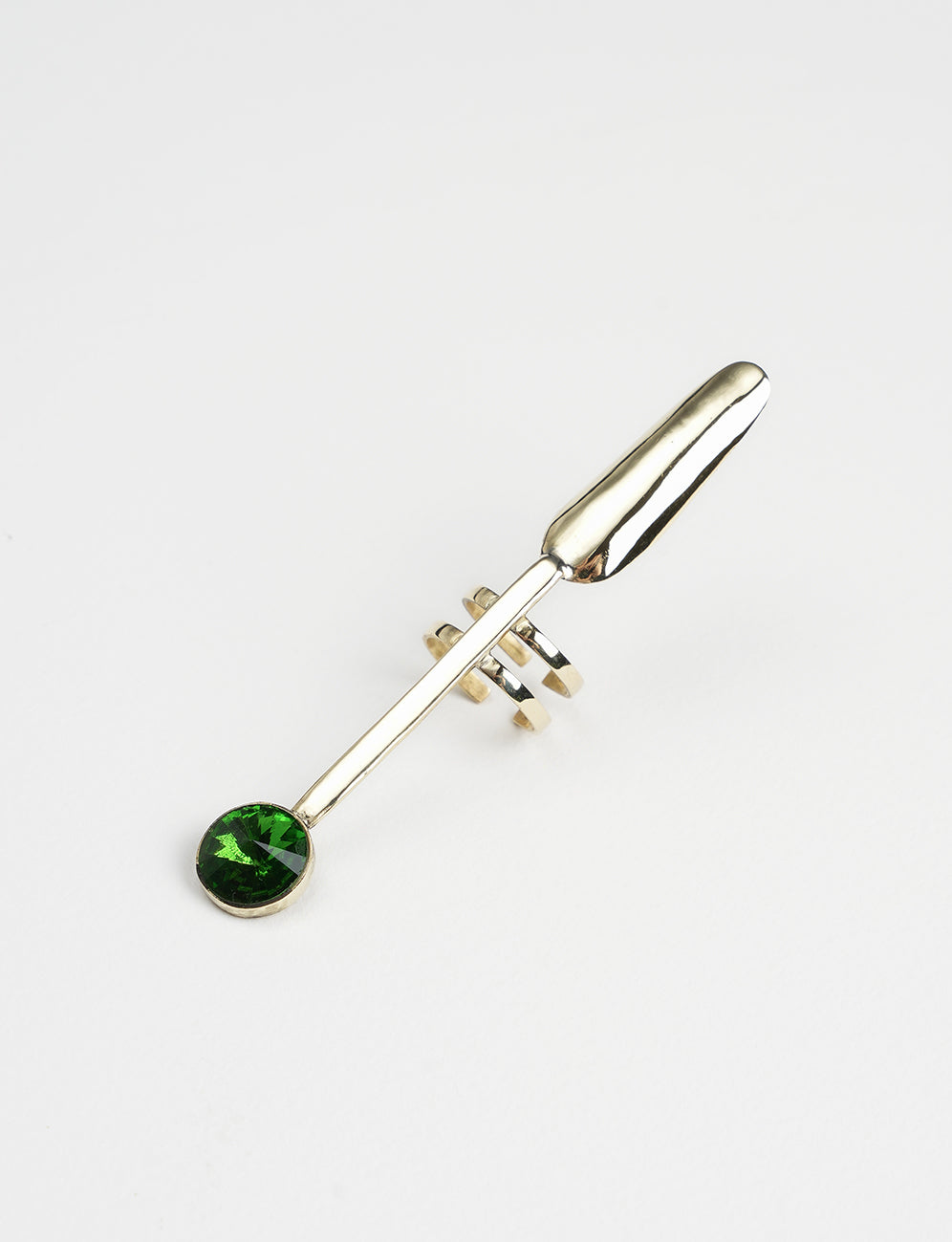adjustable phalange ring with a green Swarovski stone