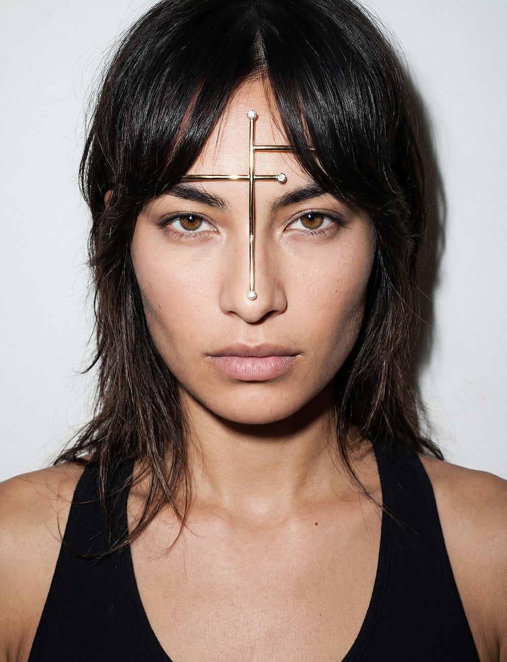 golden face mask with Swarovski crystals, artisan design