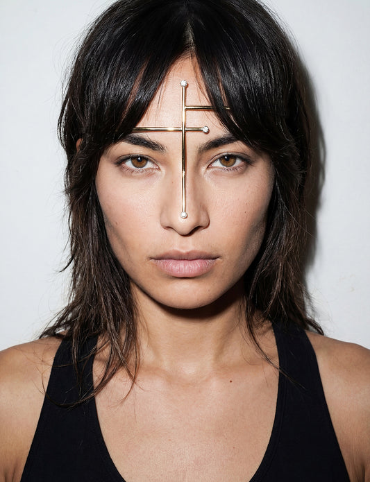 golden face mask with Swarovski crystals, artisan design