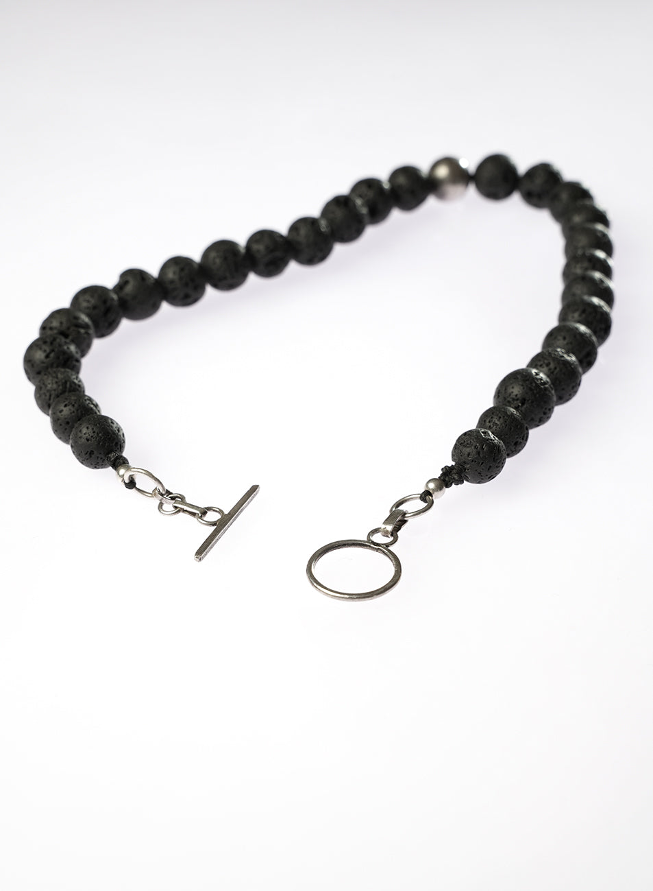 short choker necklace made with volcanic beads and silver 