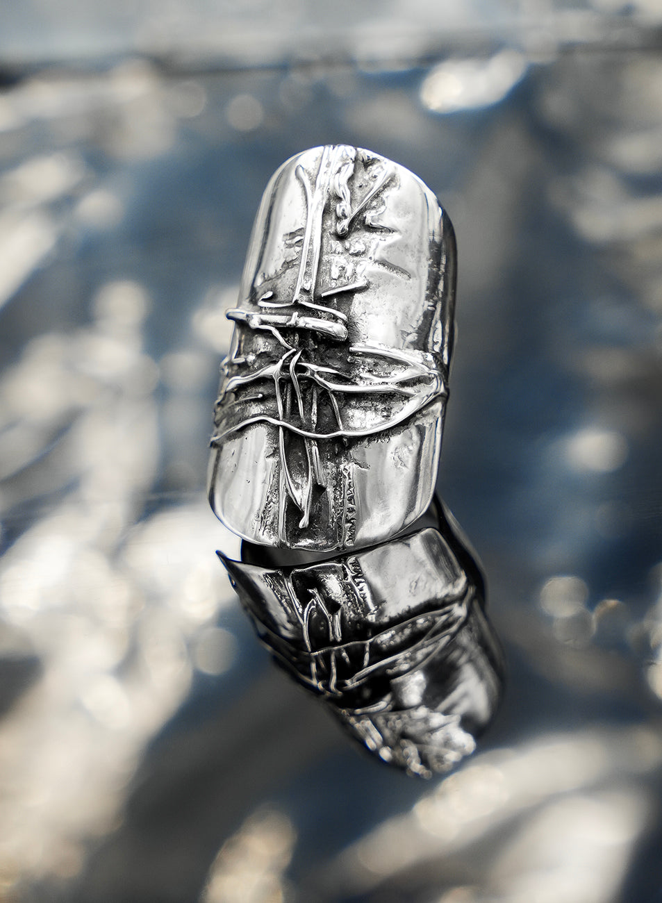 one of a kind adjustable silver ring with raw fusion metal design