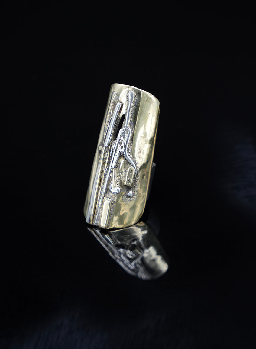 unique adjustable ring, raw design, gold and silver color