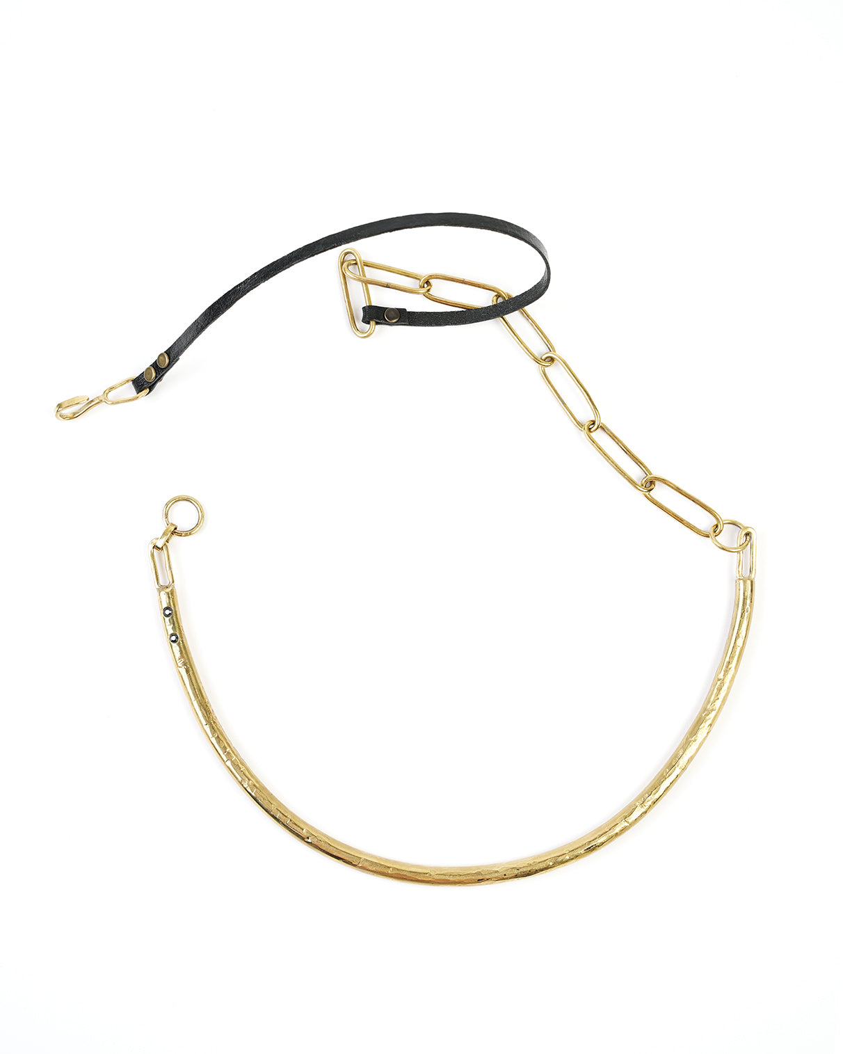 large gold color and leather necklace