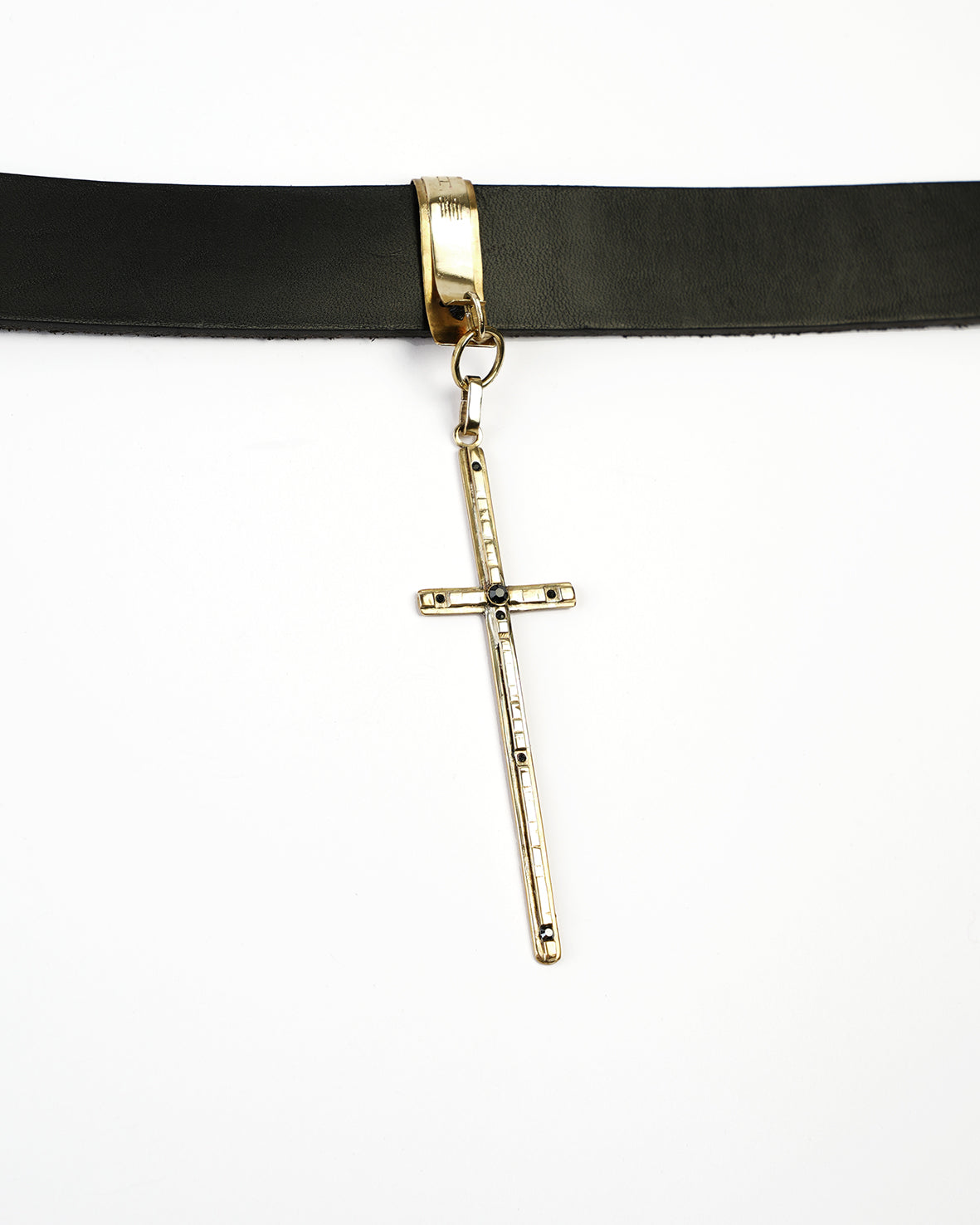 leather choker with a beautiful engraved cross pendant