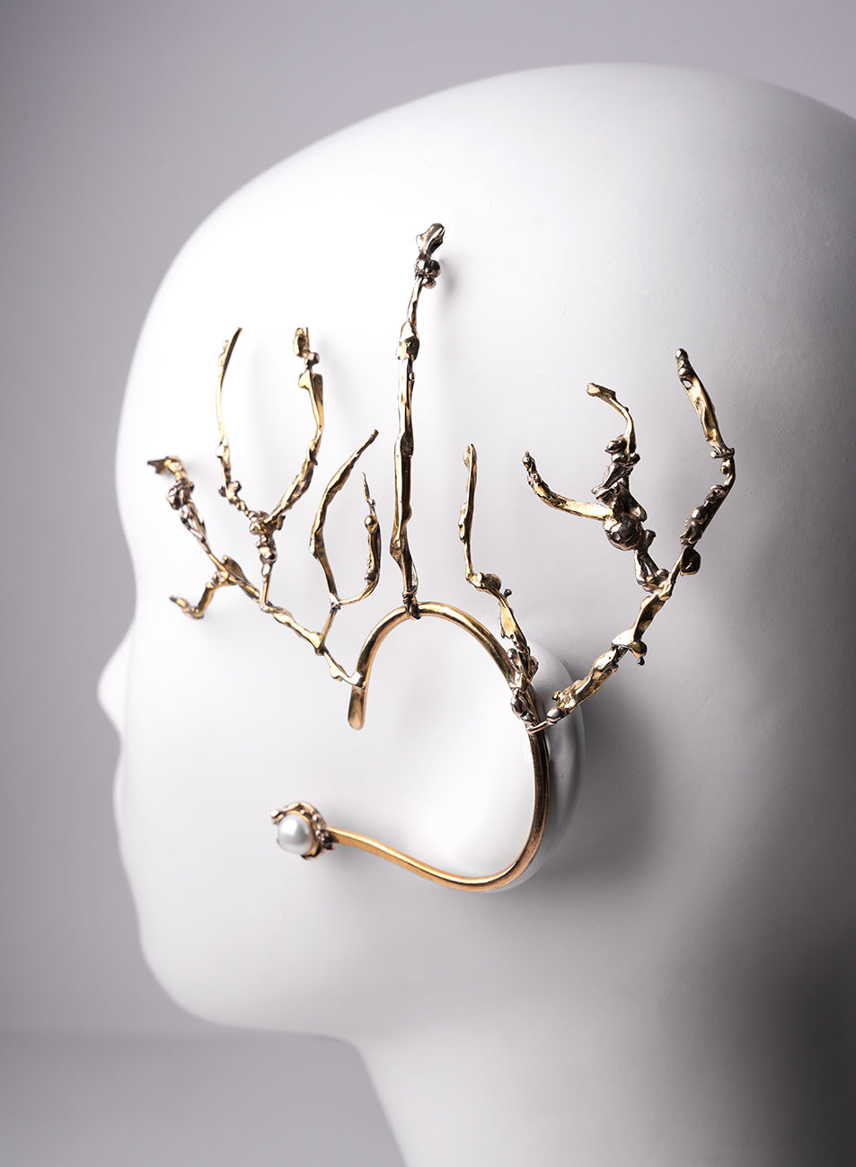 large golden ear cuff, very organic with pearl