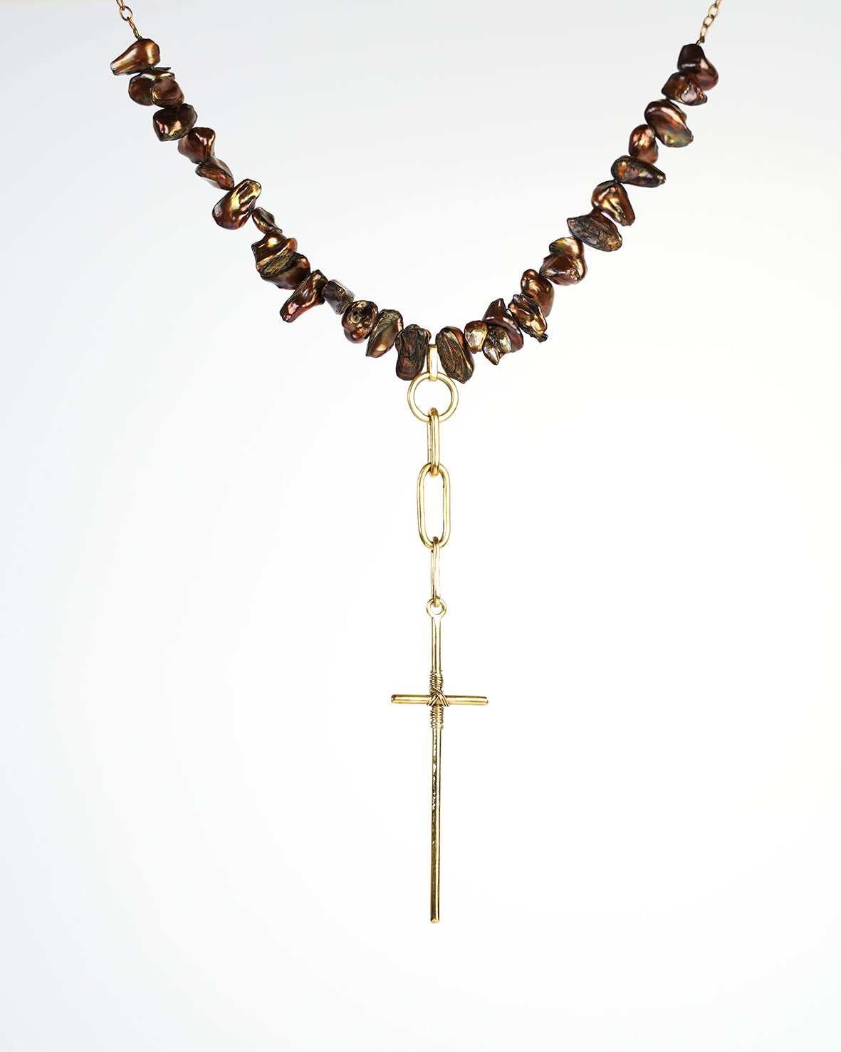 orignal handmade natural Keshi pearls necklace, with golden cross pendant 