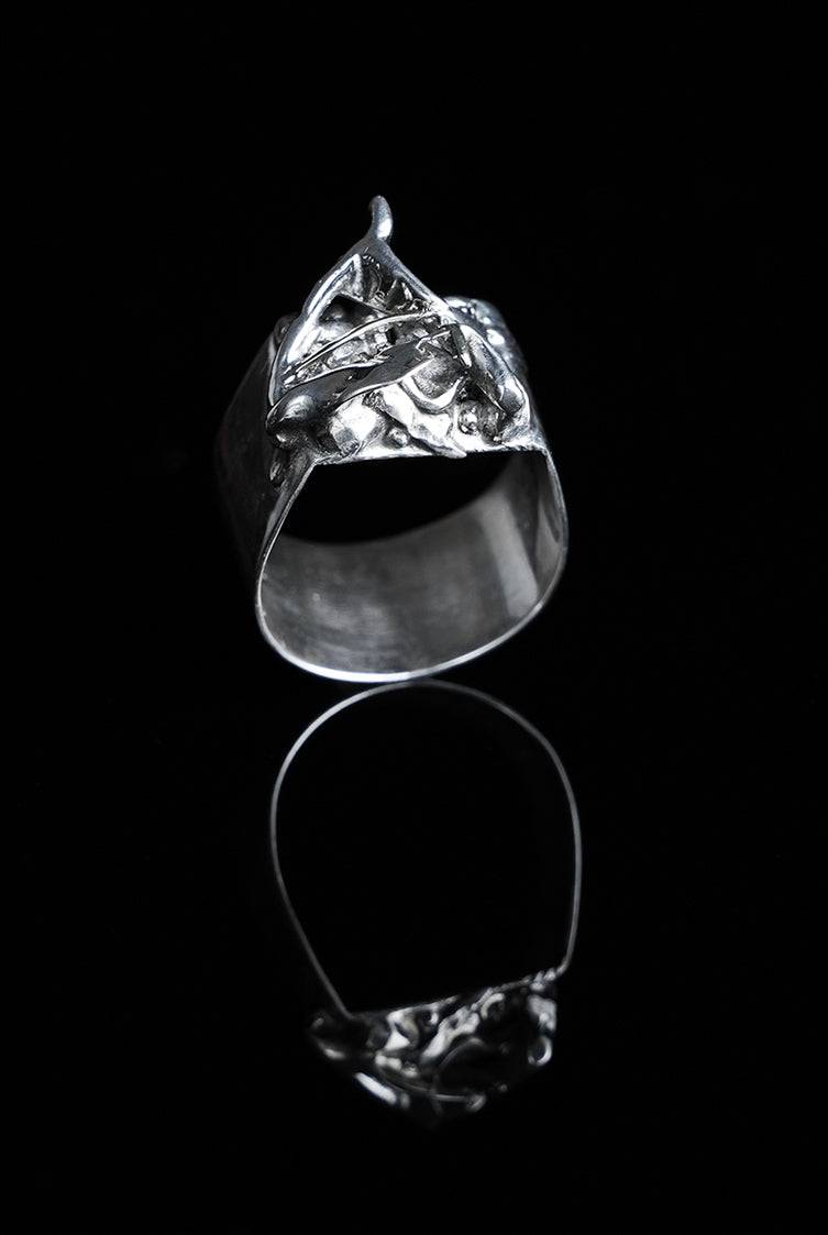 Silver ring, organic, handcrafted and sculpted 