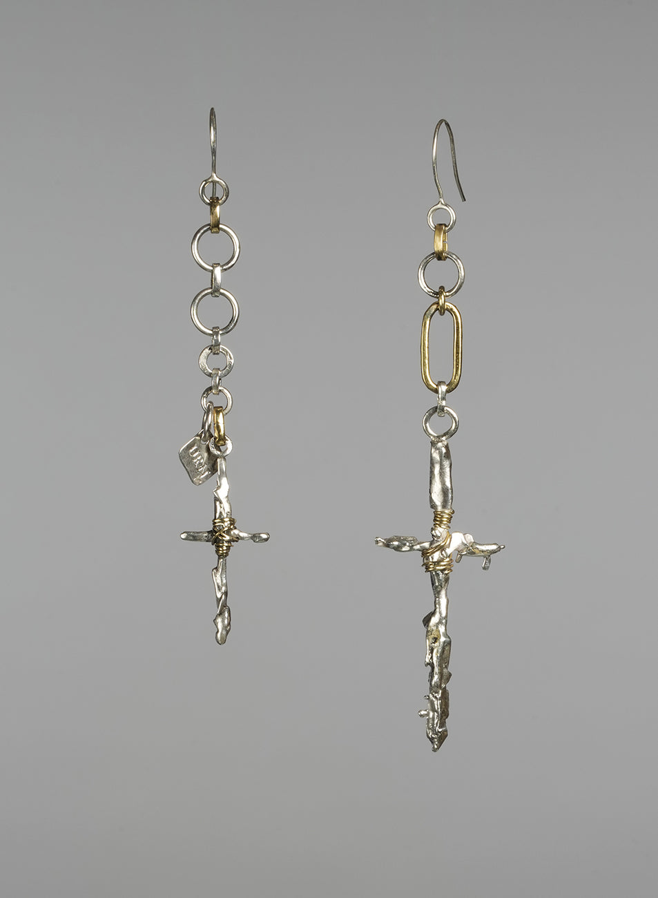 handmade raw asymmetrical earrings, one of a kind